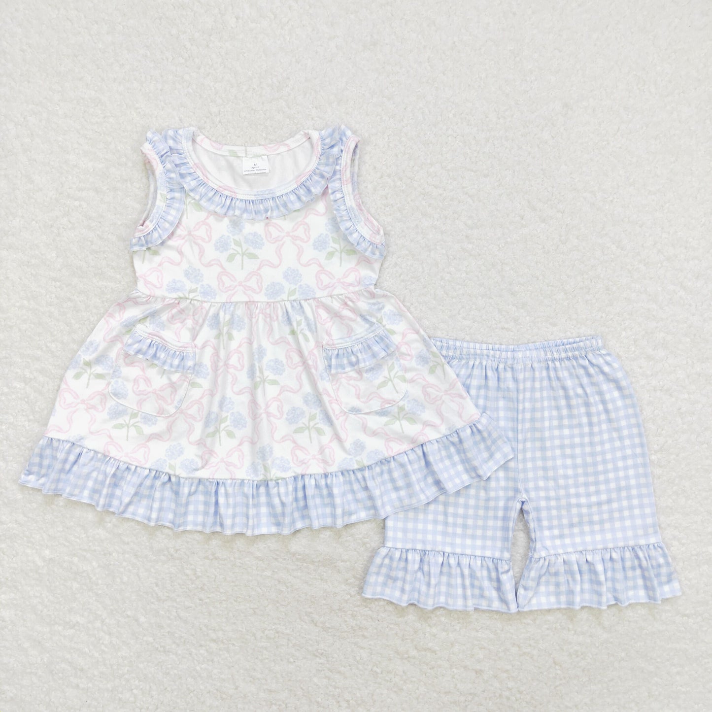 sleeveless bows&flower baby girl shorts set