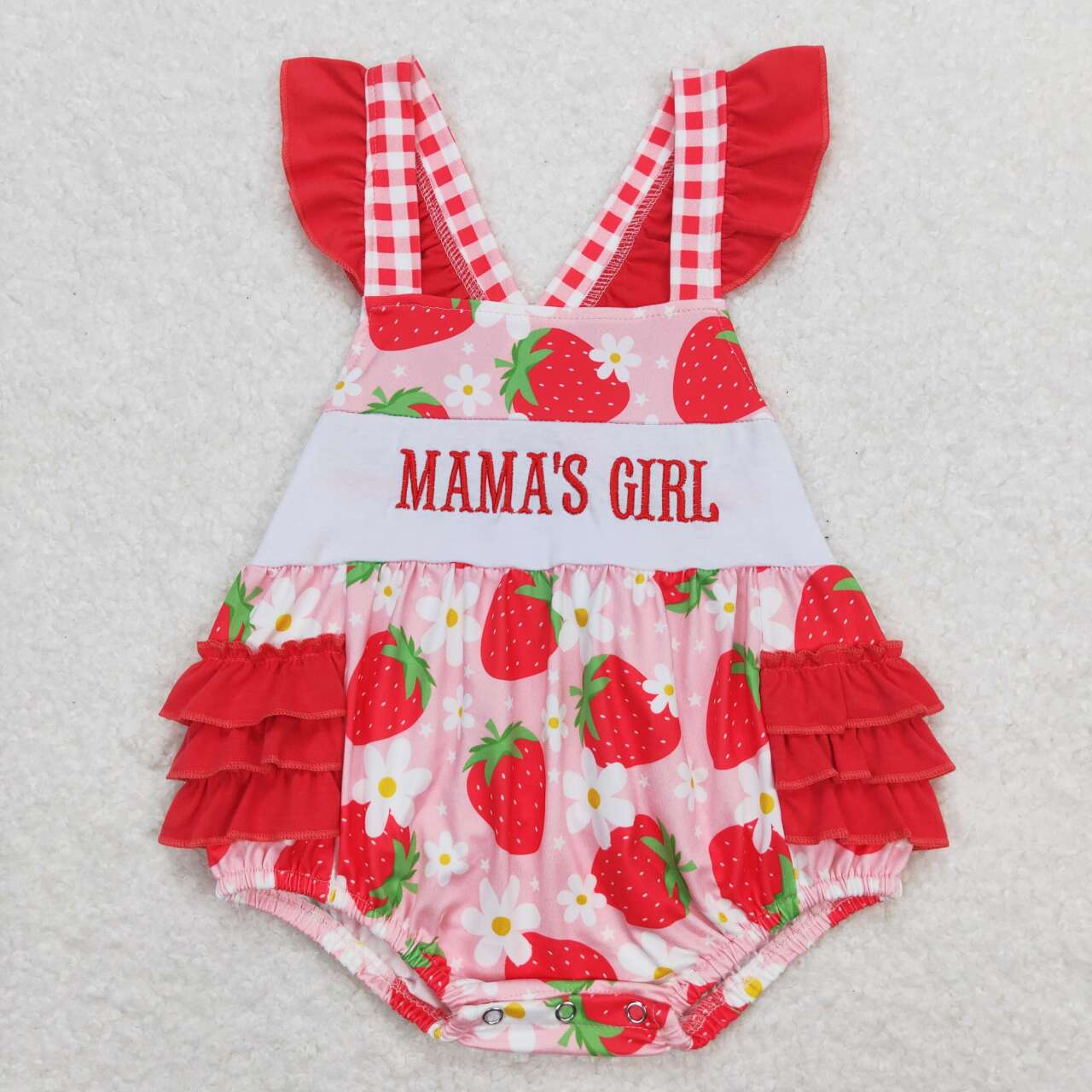 mama's girl strawberry embroidery ruffle bubble