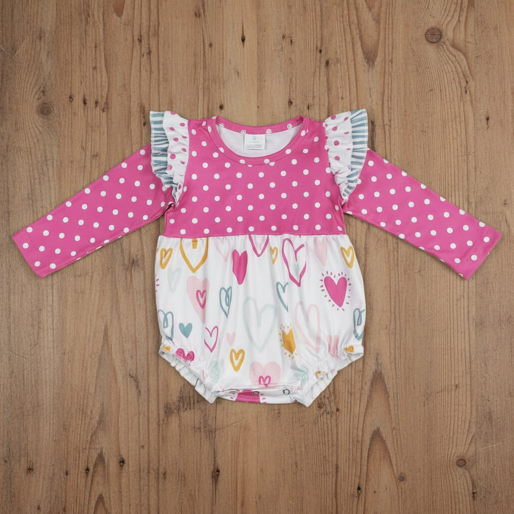 baby girl valentine long sleeve dots heart bubble