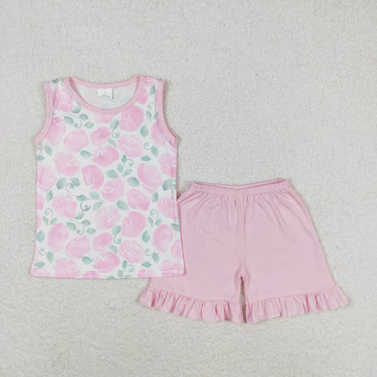 flower power baby girl tank shorts set pink