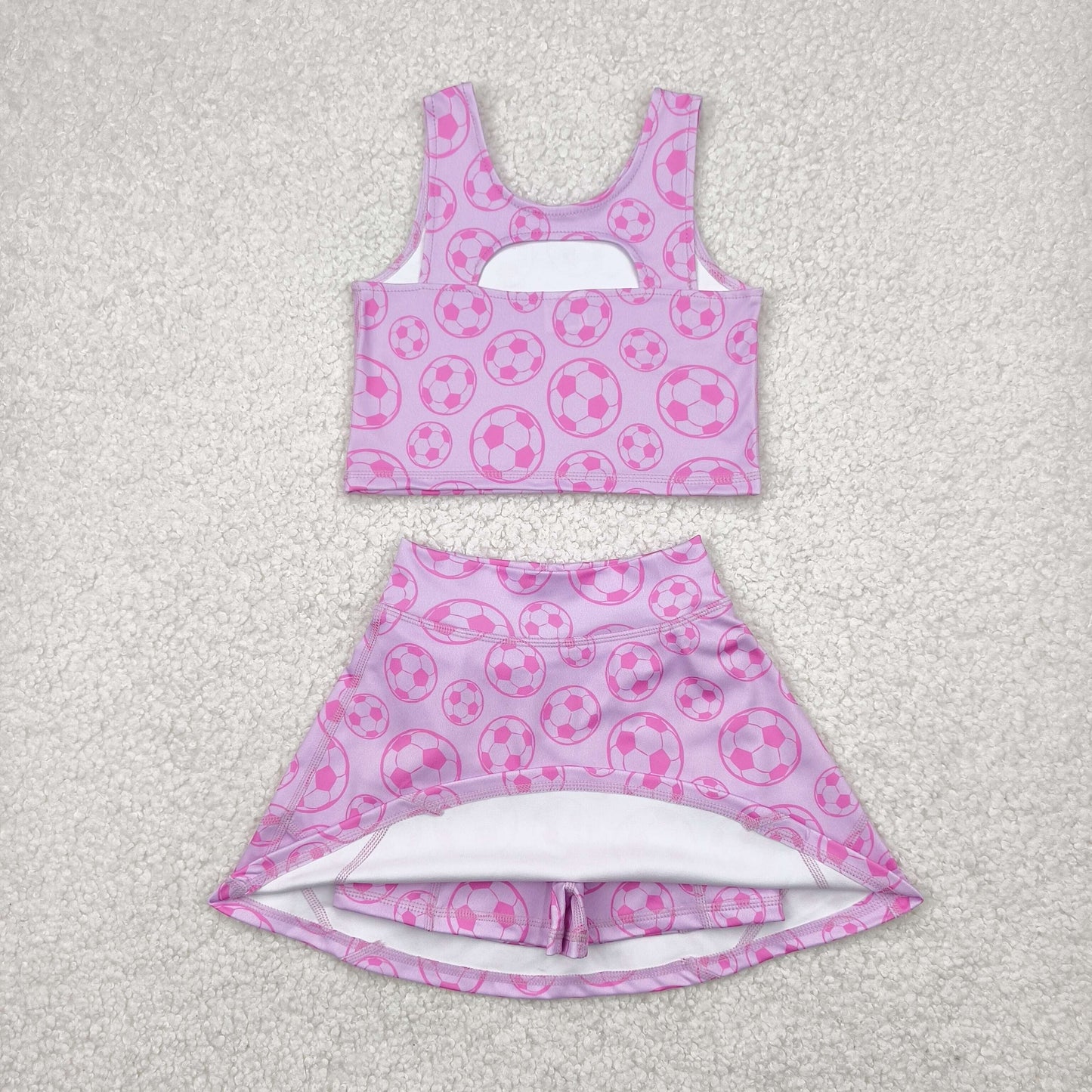 pink soccer two pieces athletic skort dress set