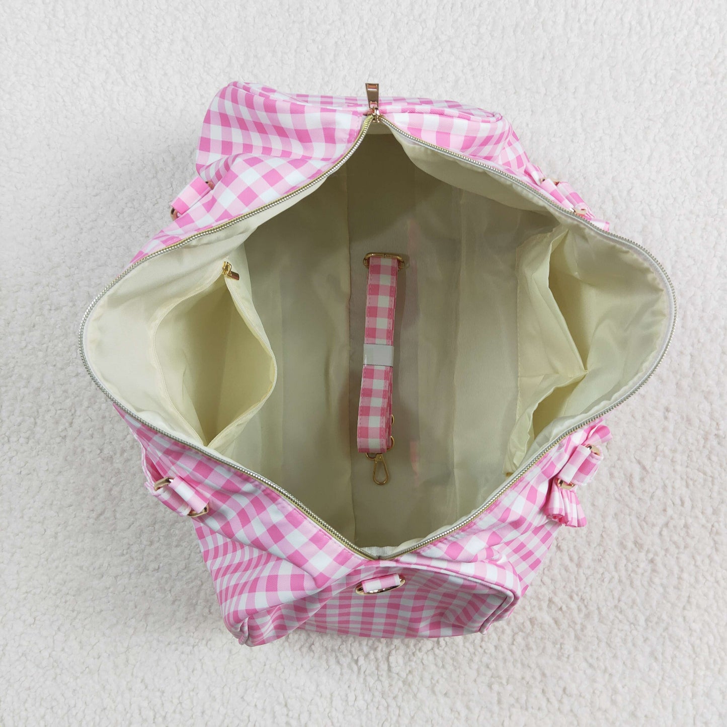 pink plaid duffel & gym bag