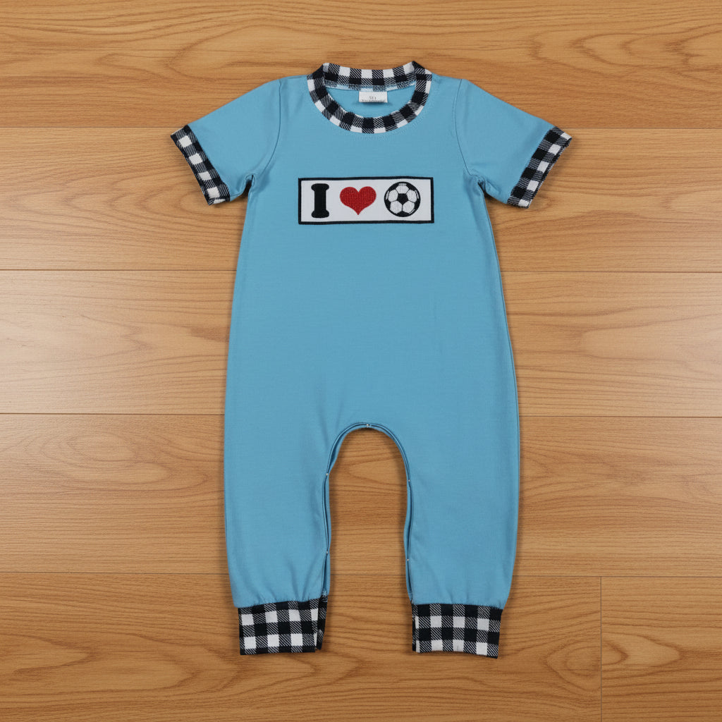 i love soccer embroidery boy romper