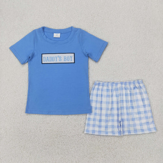 daddy's boy blue embroidery shorts set