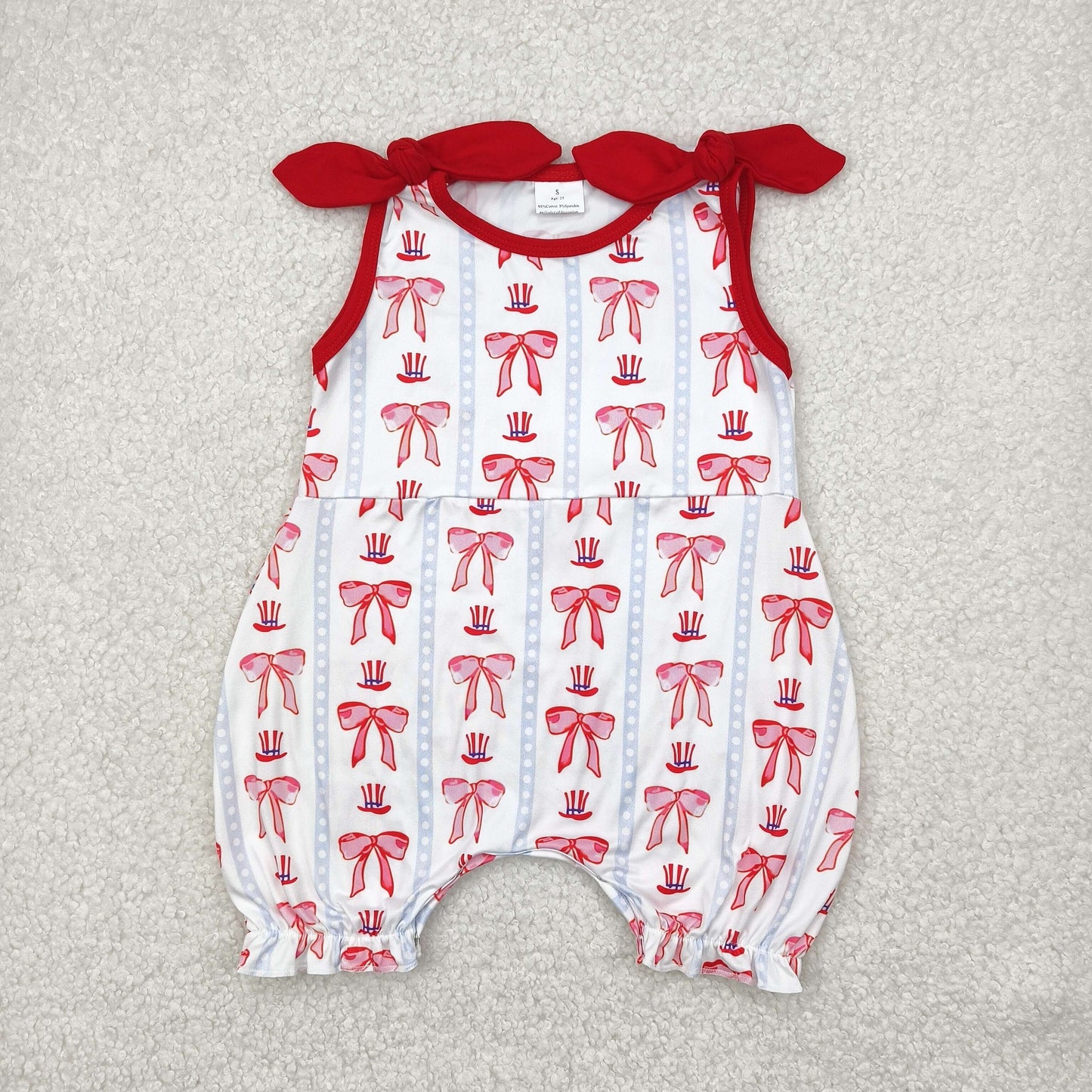 girl 4th of july red bow print bubble