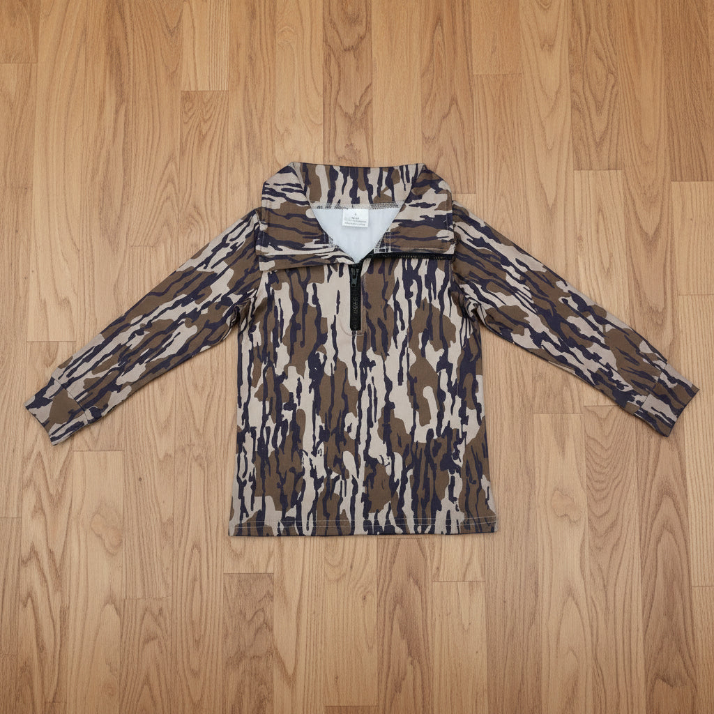 boy camo half zip pullover
