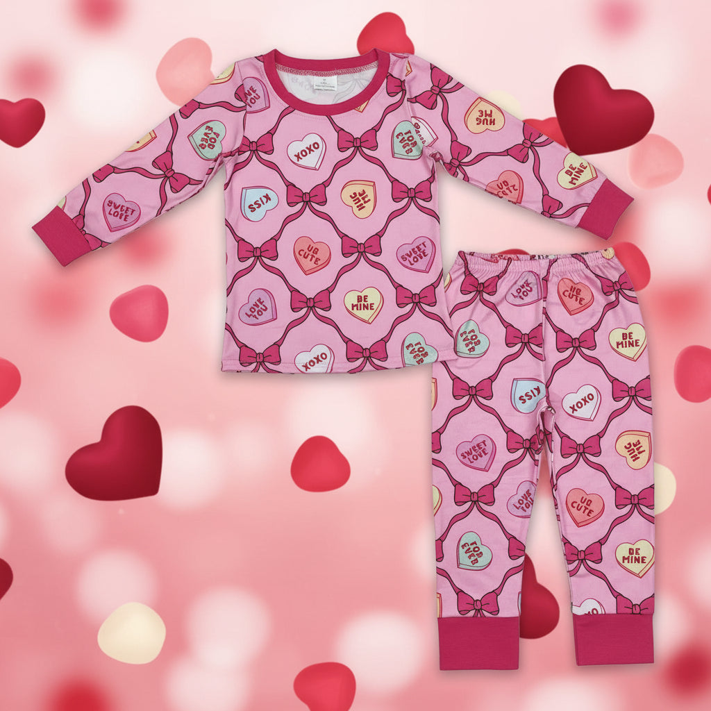 bows heart candy valentine girls two pieces lounge set