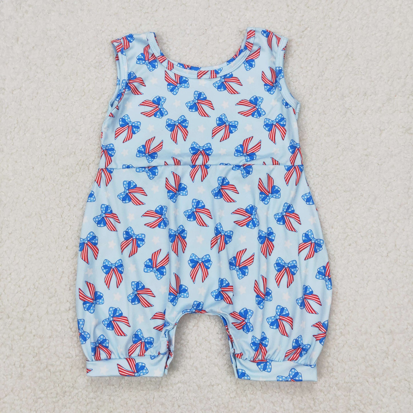 girl 4th of july star stripe bow tank romper