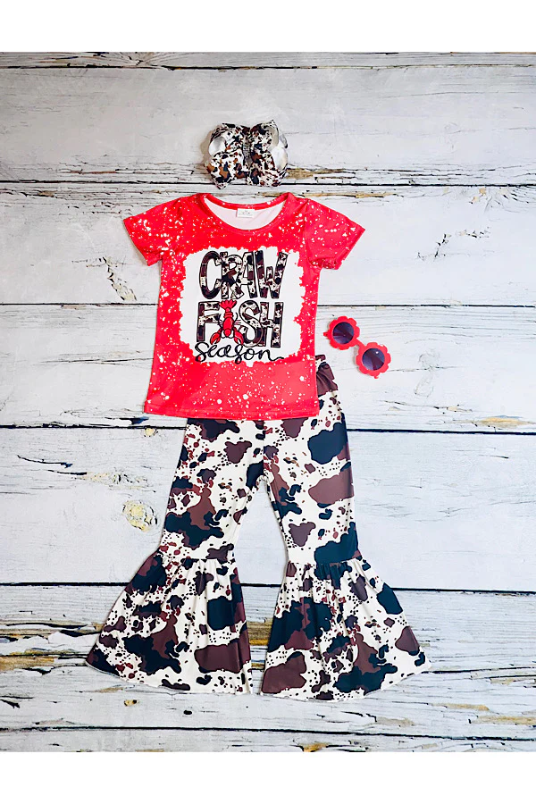 "CRAW FISH SEASON" red & cowhide 2pc set