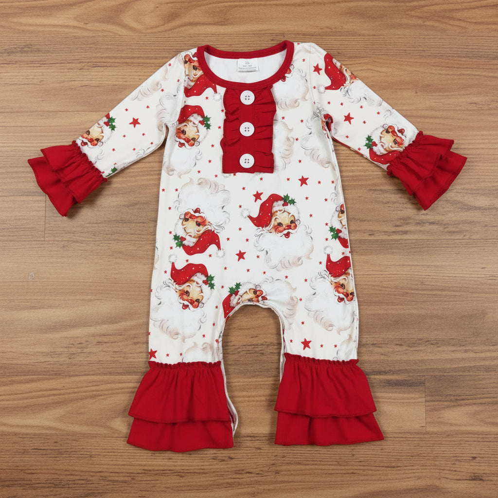 Christmas santa print ruffle romper