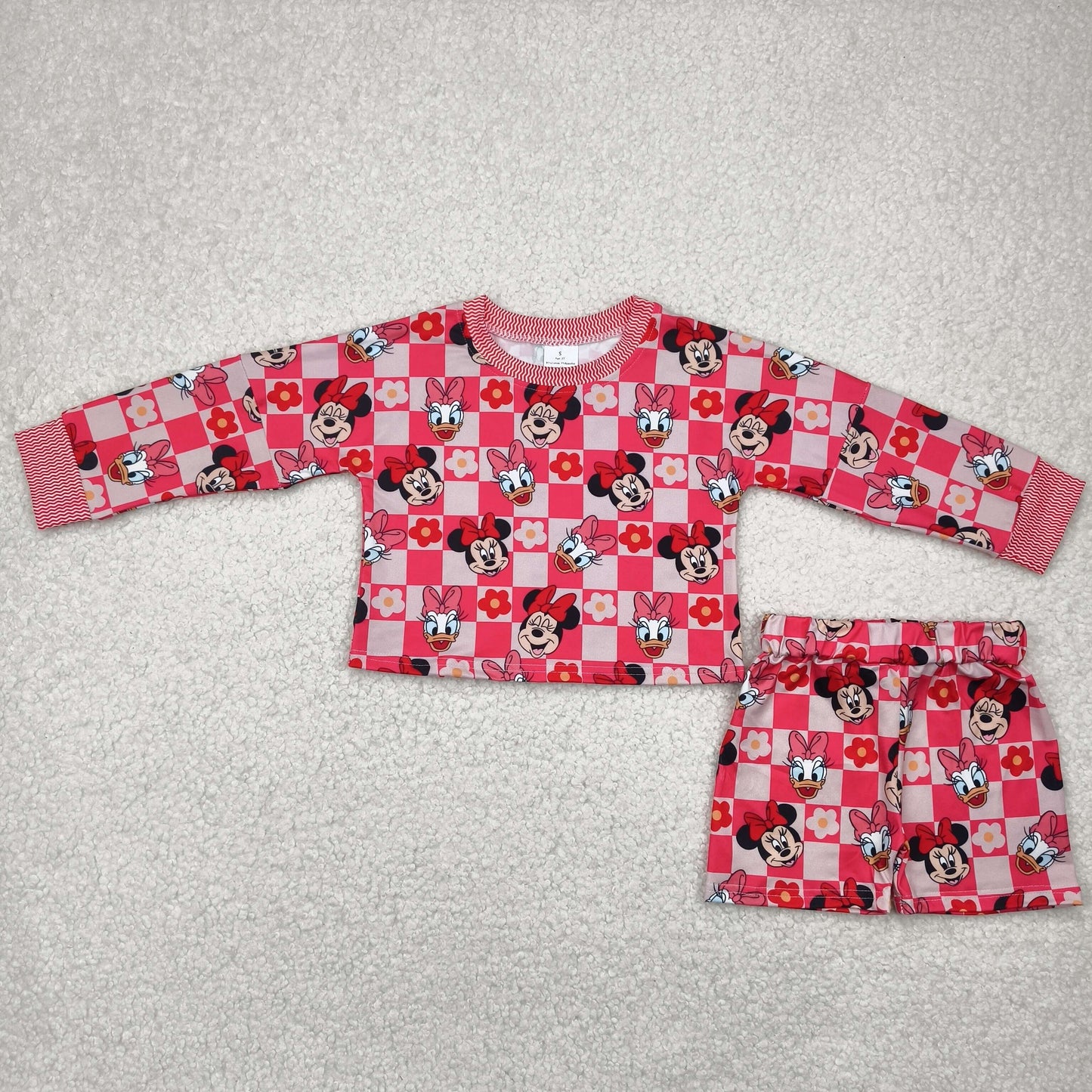long sleeve cartoon mouse duck shorts set