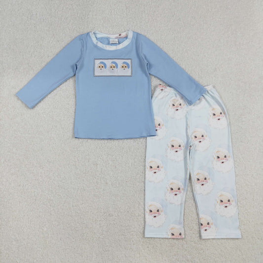 blue santa embroidery boy pants outfit