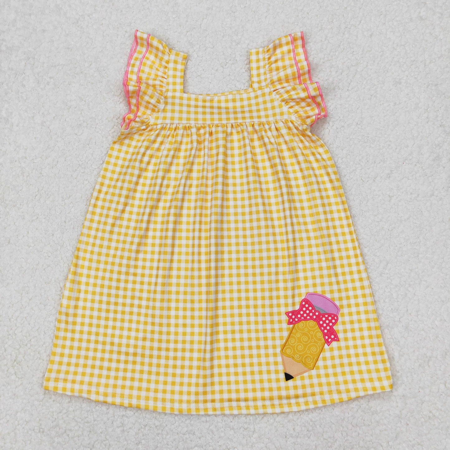 yellow gingham pencil print girl back to school dress