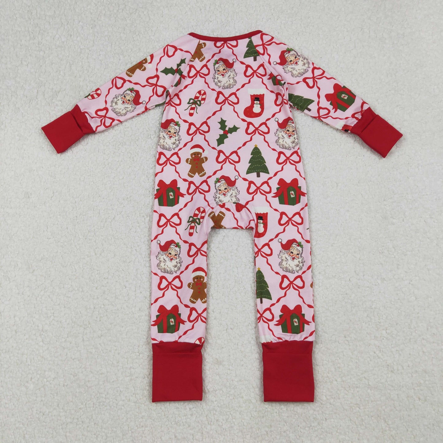 santa coquette bow trellis Christmas baby girl zipper sleeper pajama