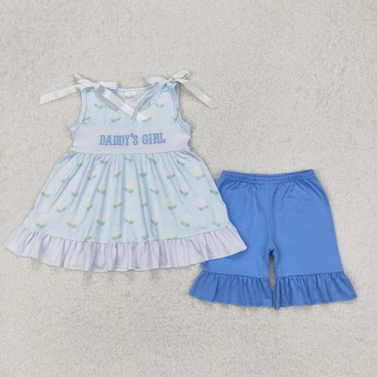 daddy's girl floral bow shorts set father's day girls outfit