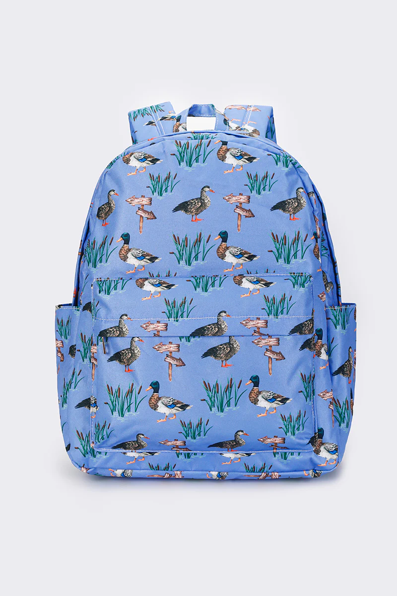 duck print children backpack blue bag