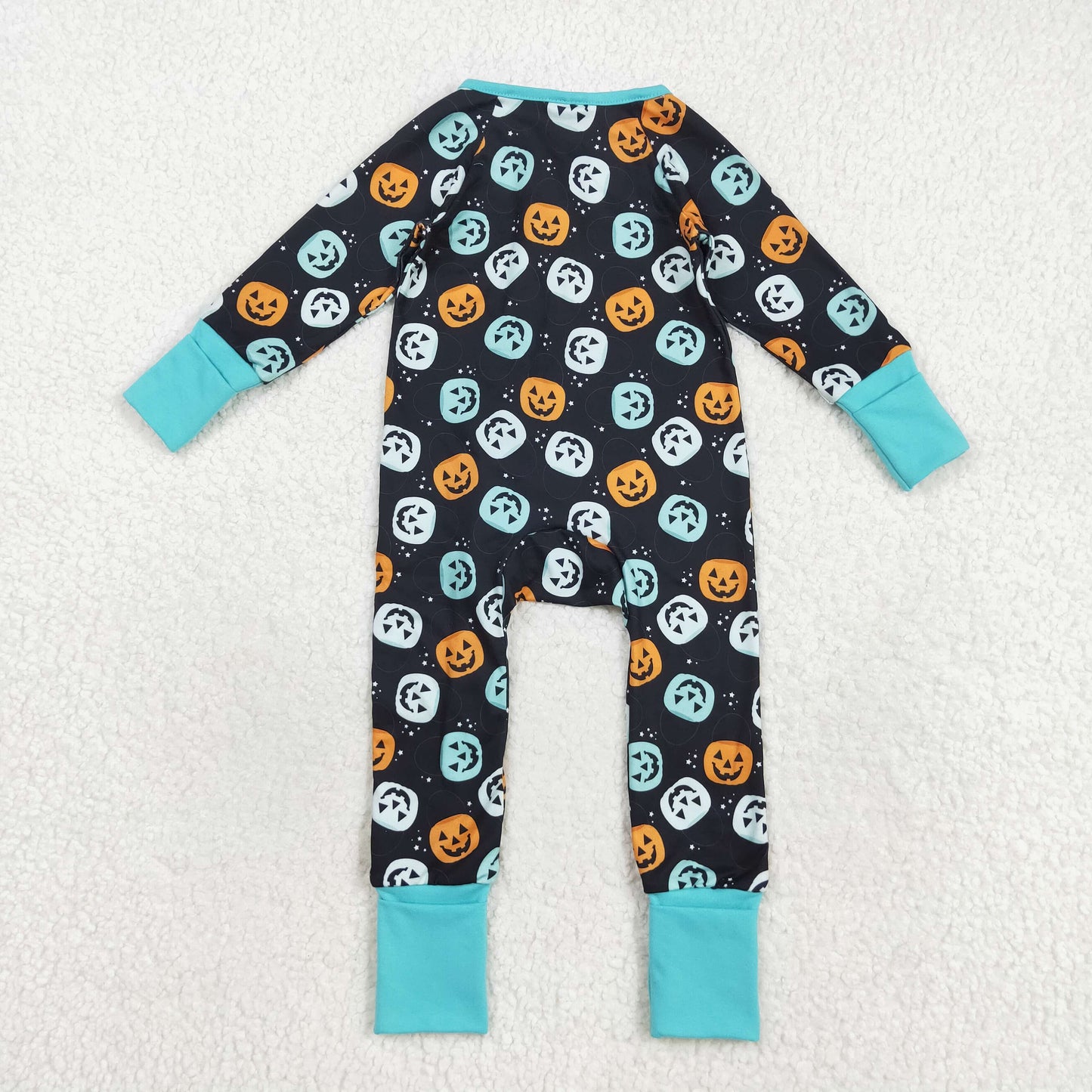 black mint long sleeve Halloween pumpkin zip sleeper