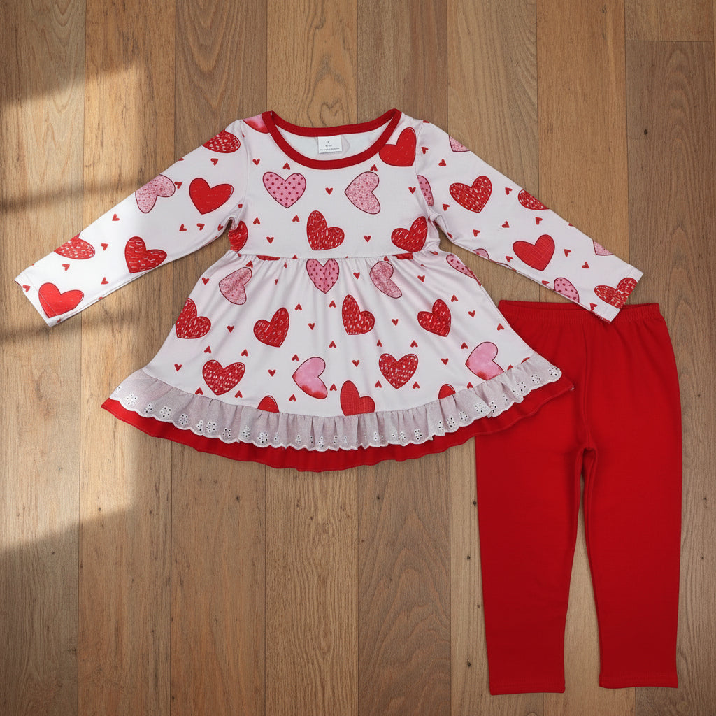 red legging set in heart valentine's day girls clothing