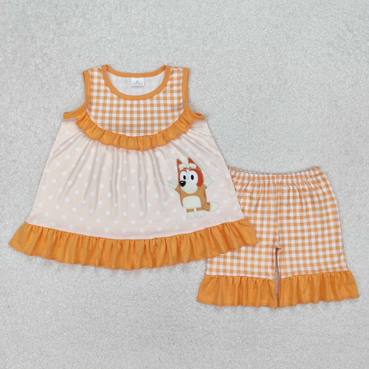 polk dots plaid sleeveless blu*y print girl shorts set