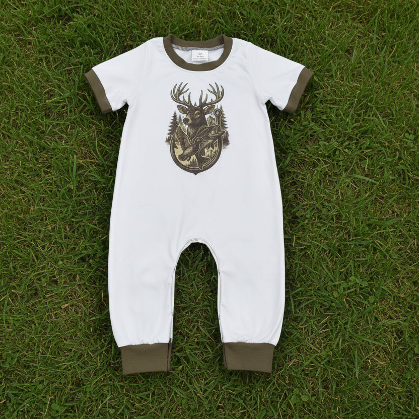 short sleeve deer hunting print boy romper