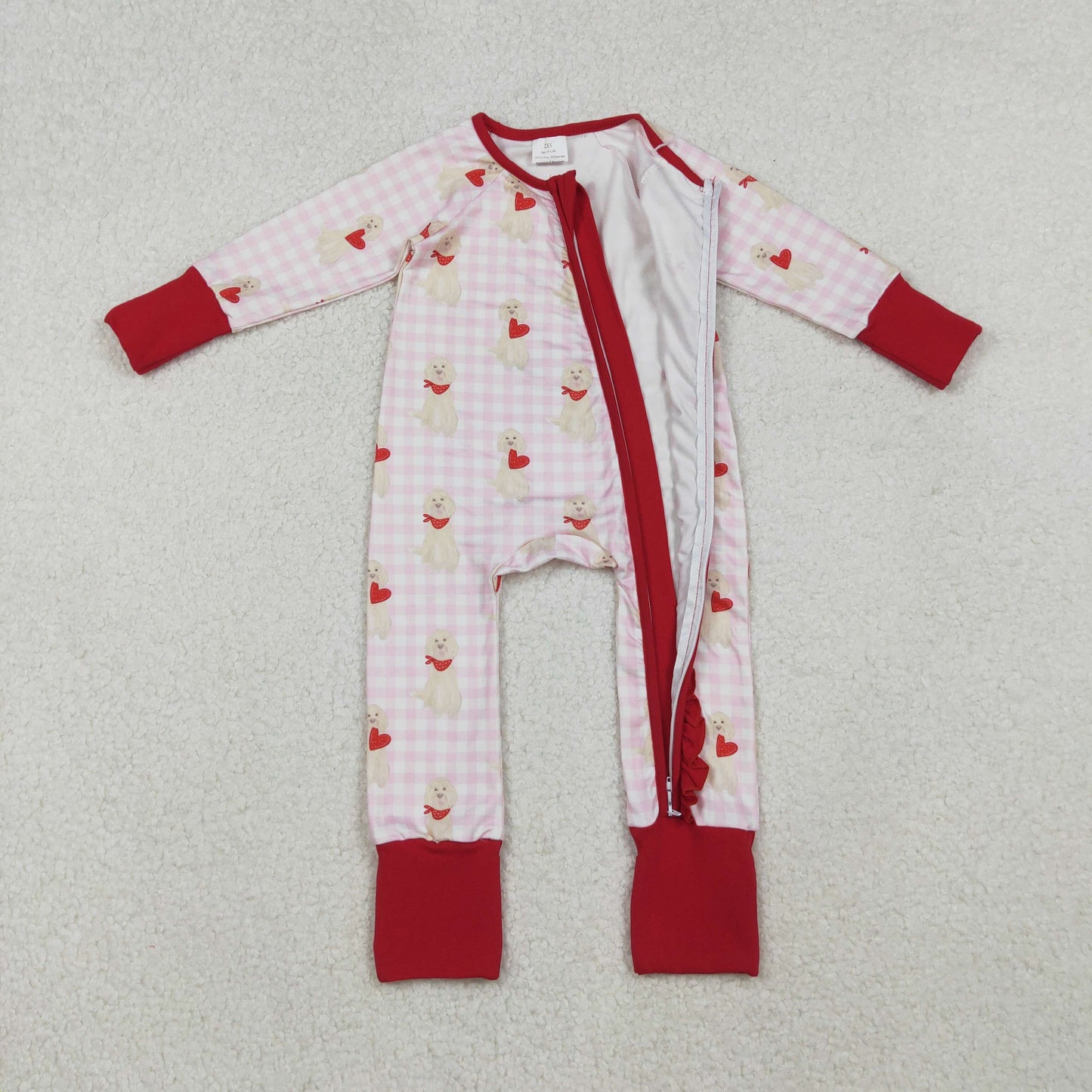 pink gingham coquette-pups zip sleeper baby clothes