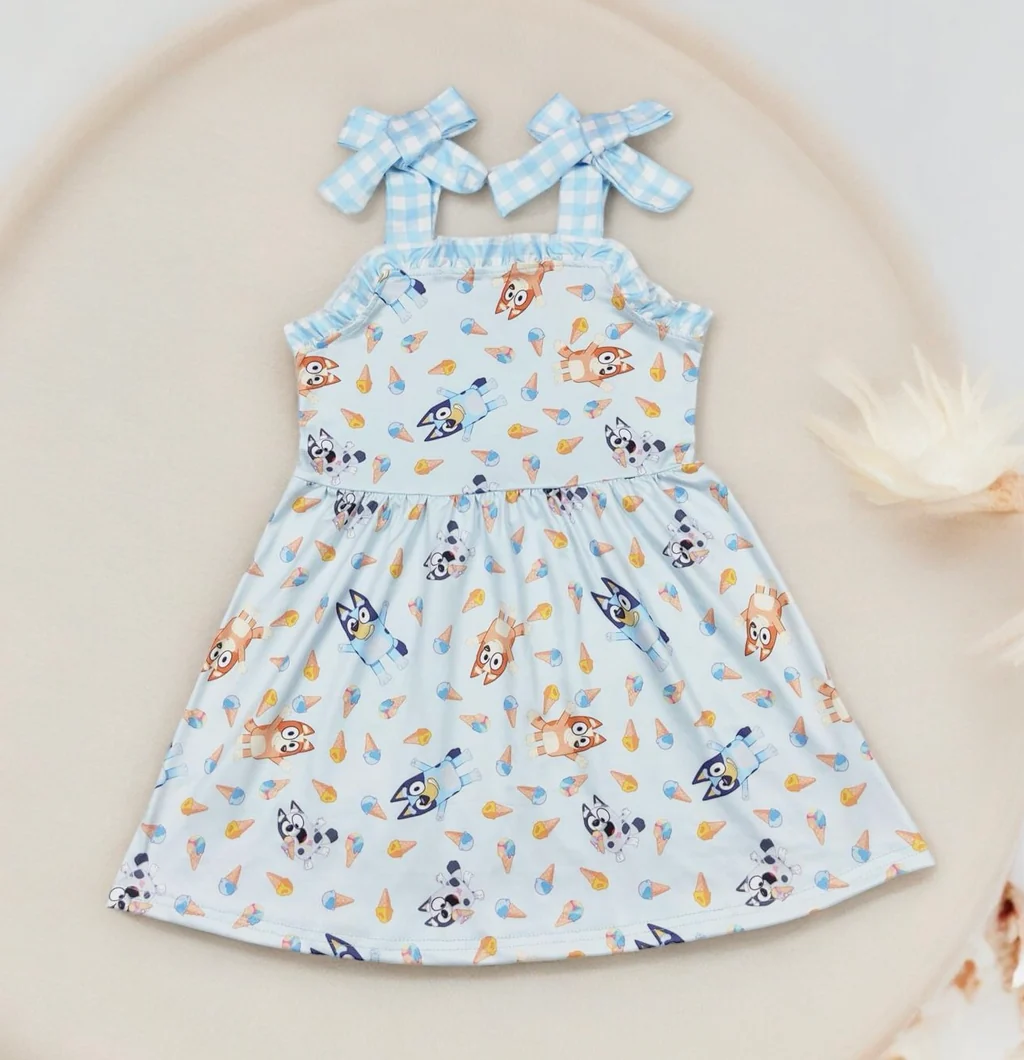 dog&ice-cream strap dress girl summer dresses