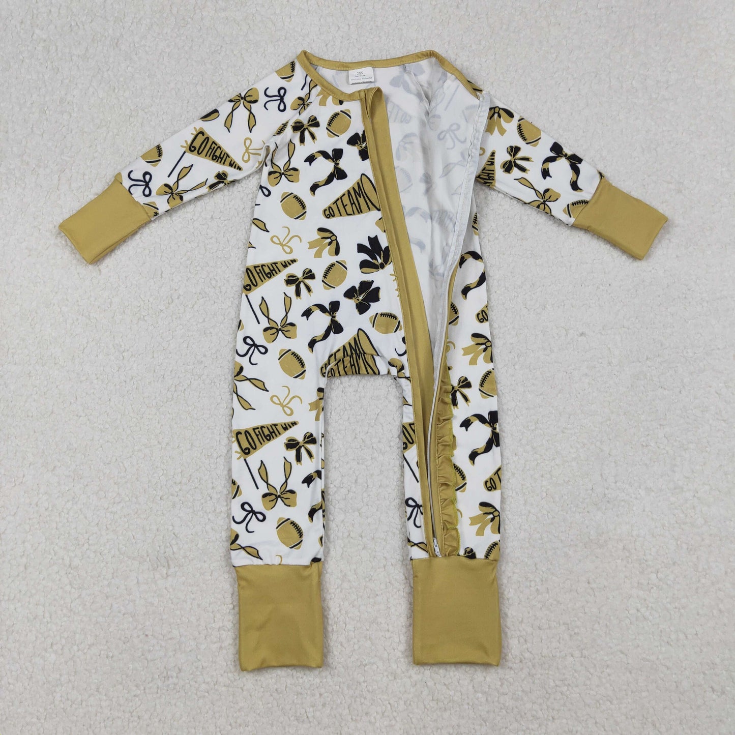 gold go team football ruffle zipper sleeper