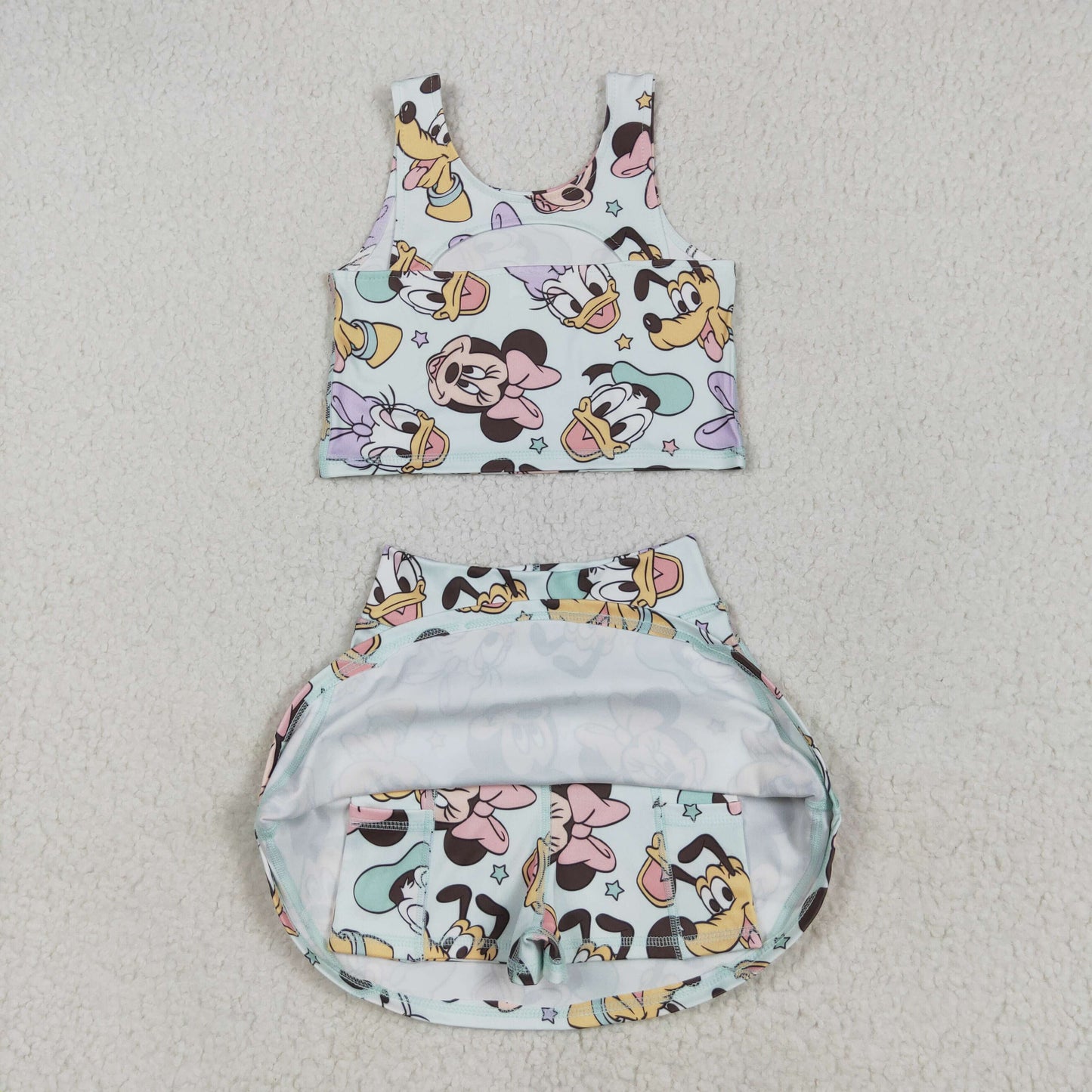 cartoon mouse duck two pieces athletic skort dress set