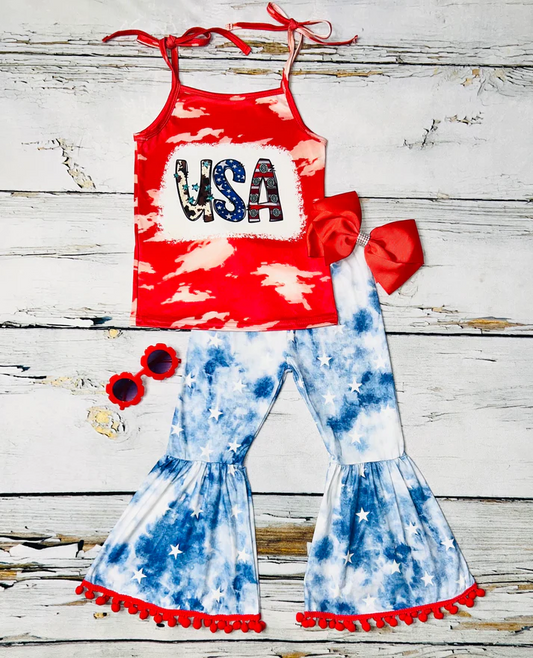 Patriotic bleached red & blue "USA" 2pc set