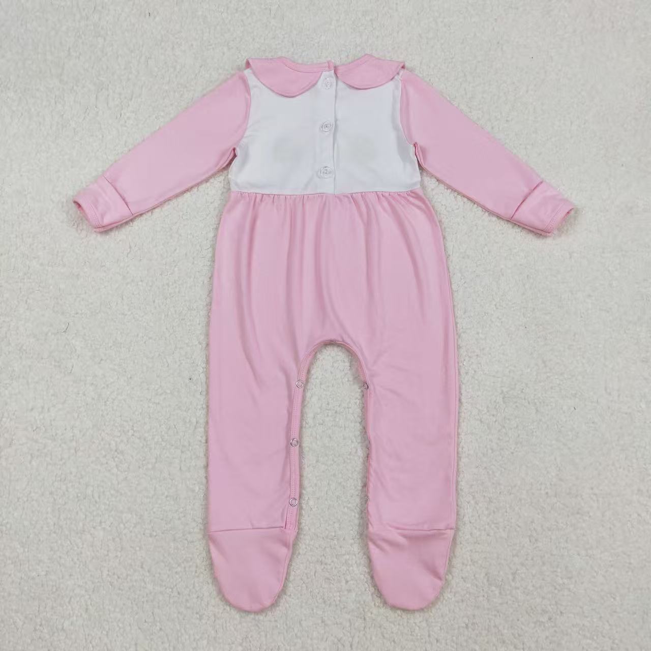 solid pink turkey embroidery footie romper thanksgiving day infant girl clothes