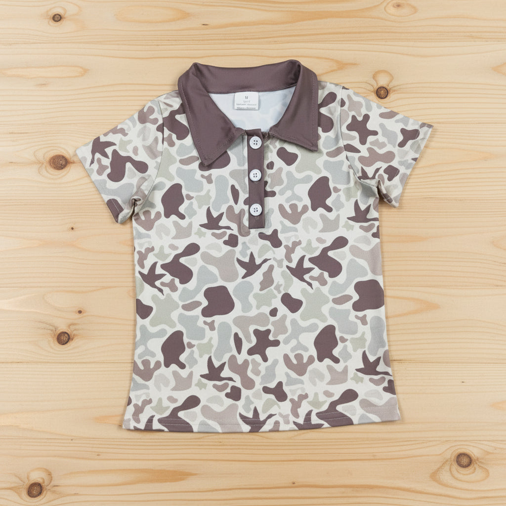 hunting camo button up polo t-shirt boys top