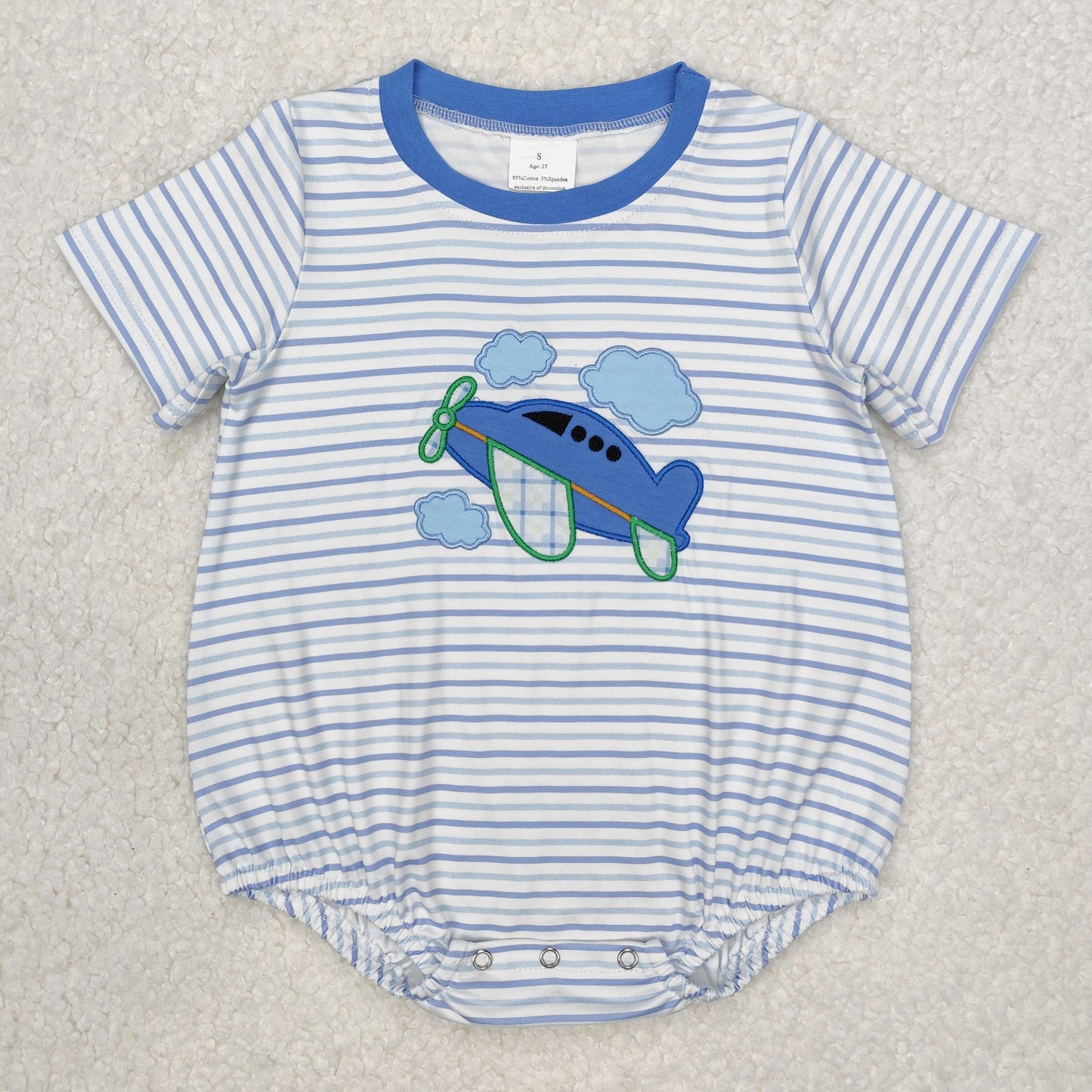 stripes airplane embroidered boy bubble
