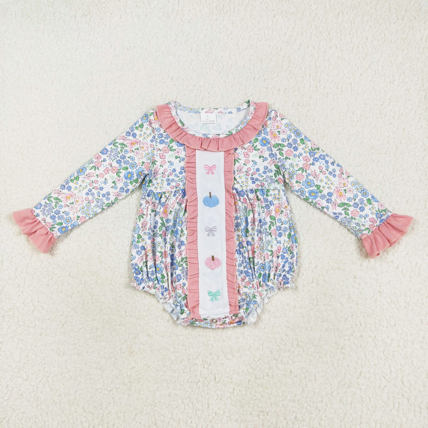 embroidered floral bow pumpkin baby girl bubble