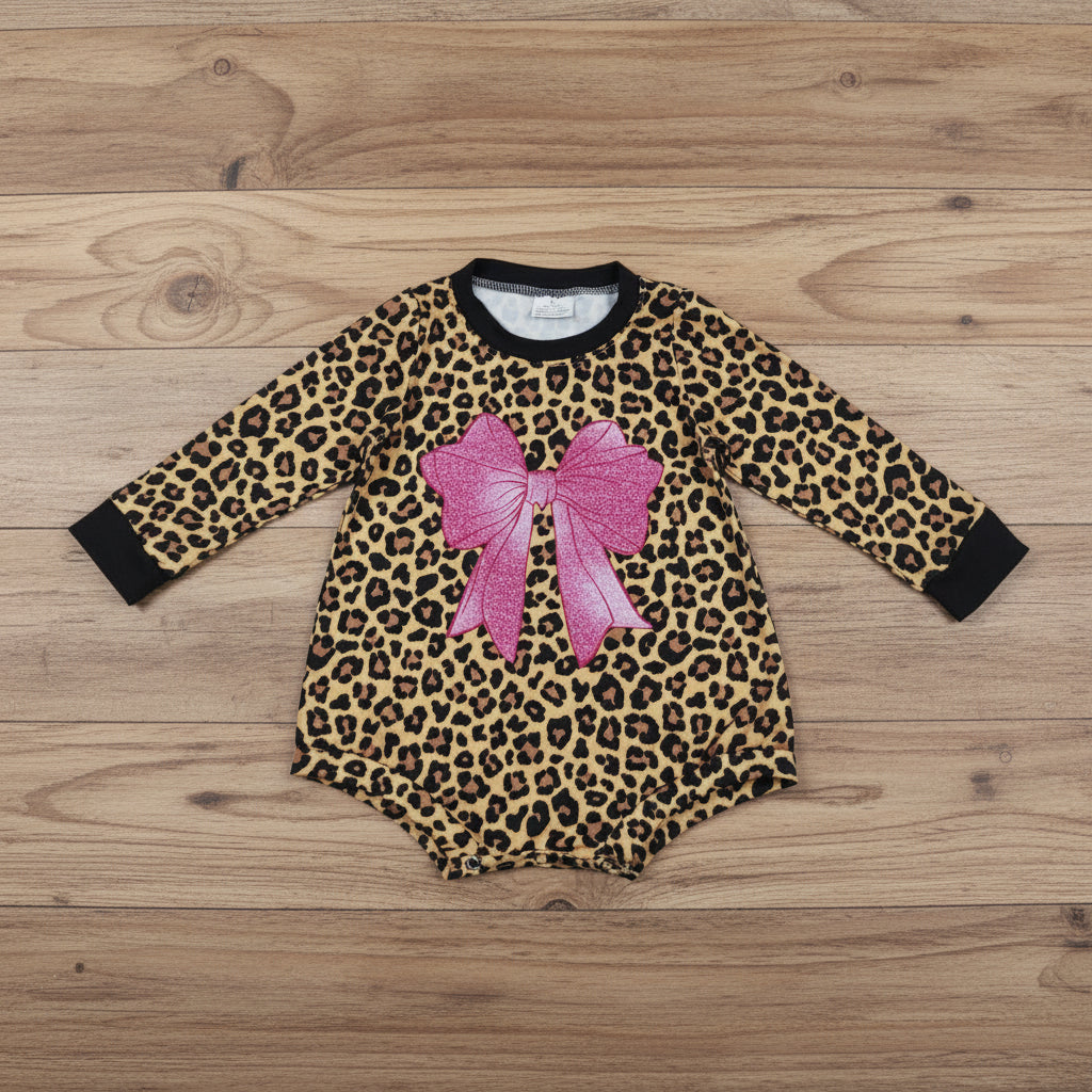 pink coquette leopard long sleeve romper