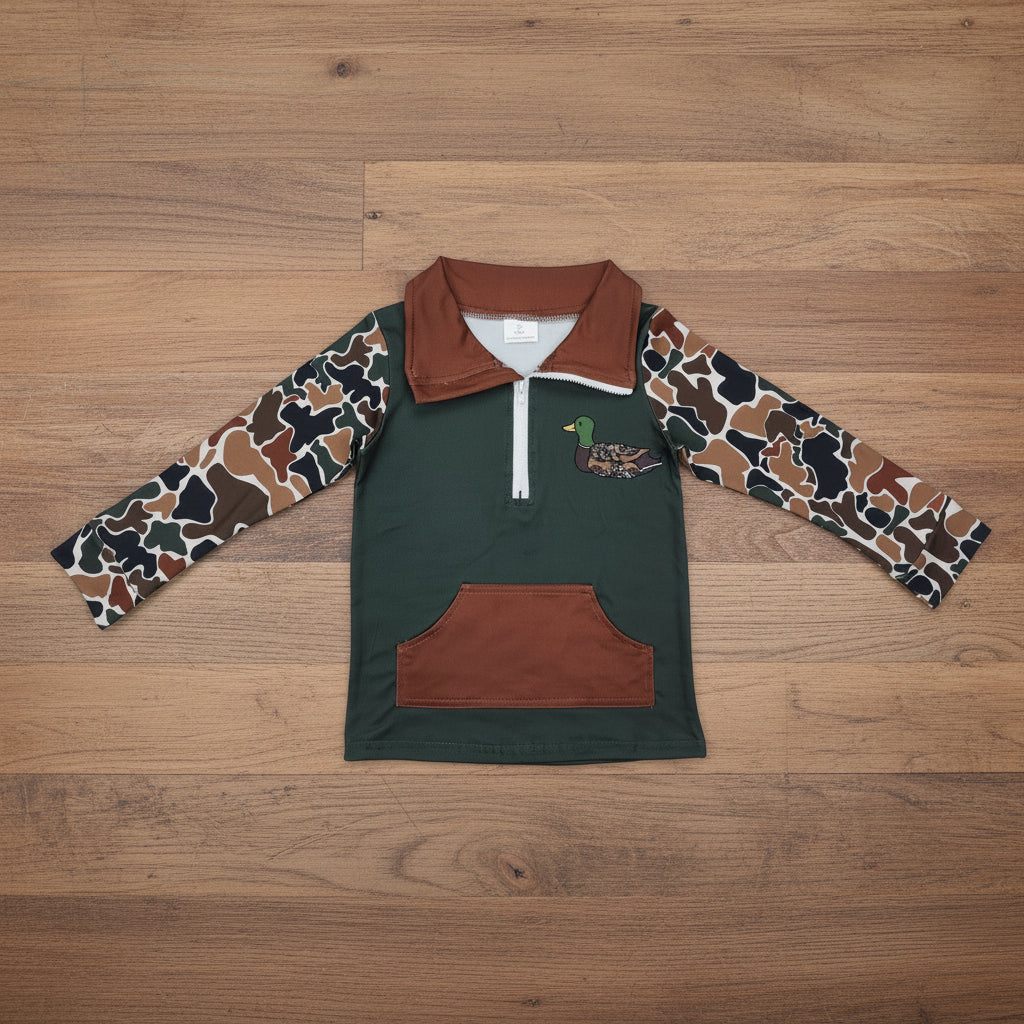 camo duck print half zip pullovers