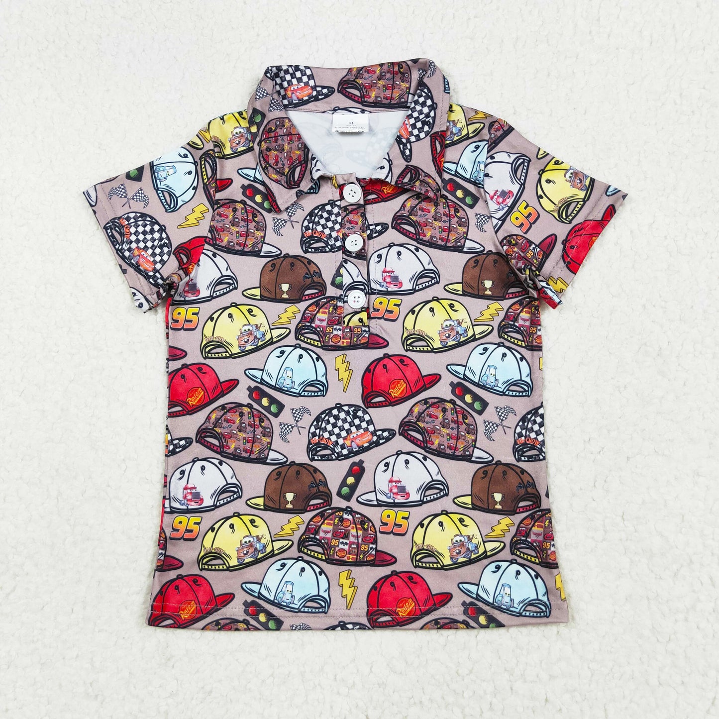 95 cartoon car print button up polo t-shirt boys top