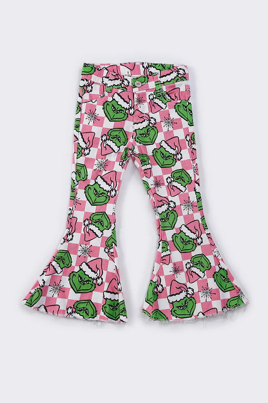pink christmas grinch bell denim jeans