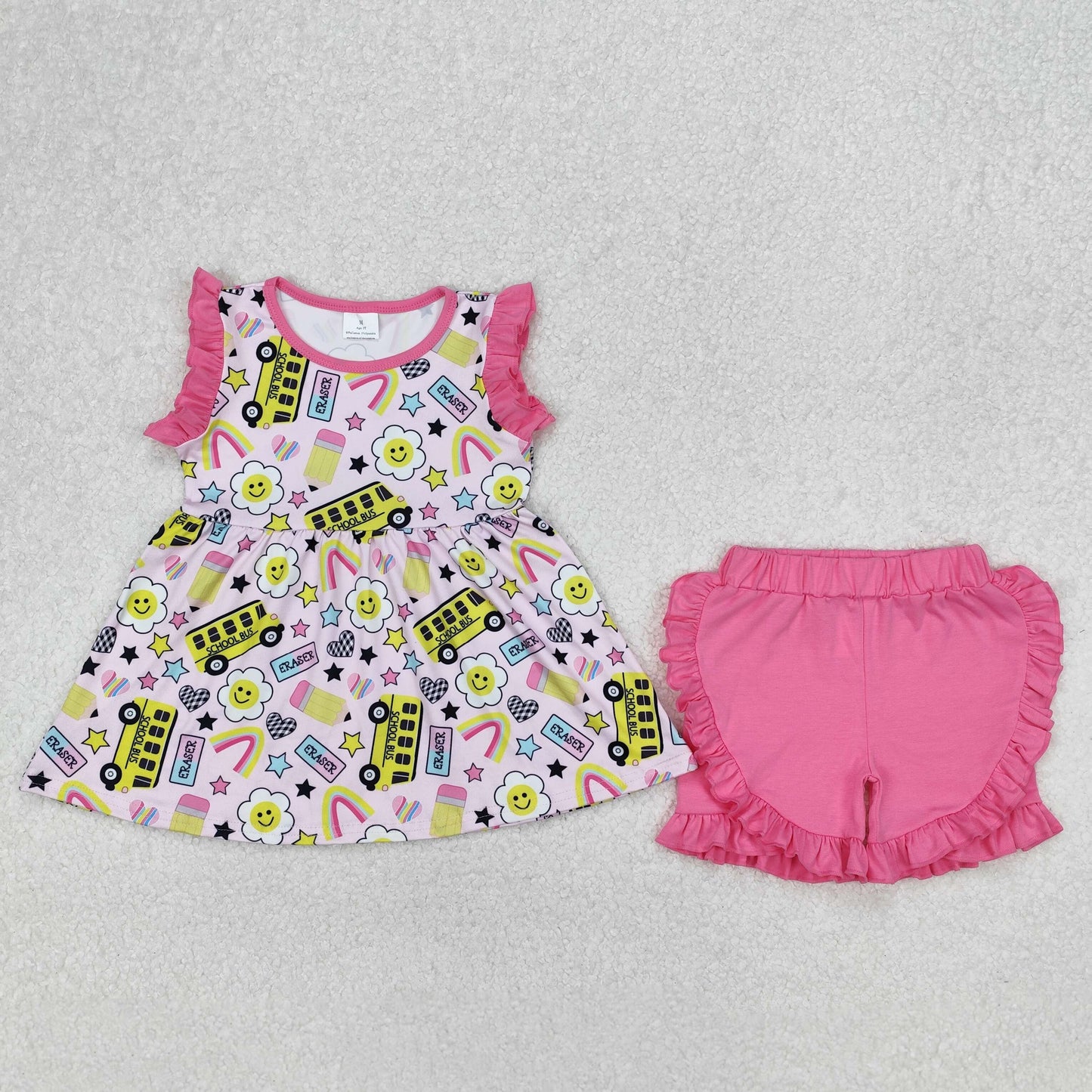 star bus pencil print shorts set girl back to school outfit