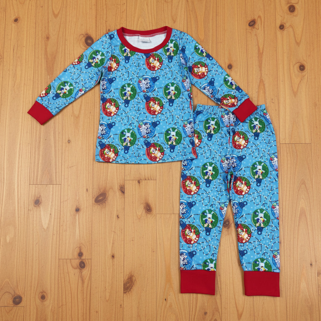 blue Christmas light blu*y bells boy pajama lounge set