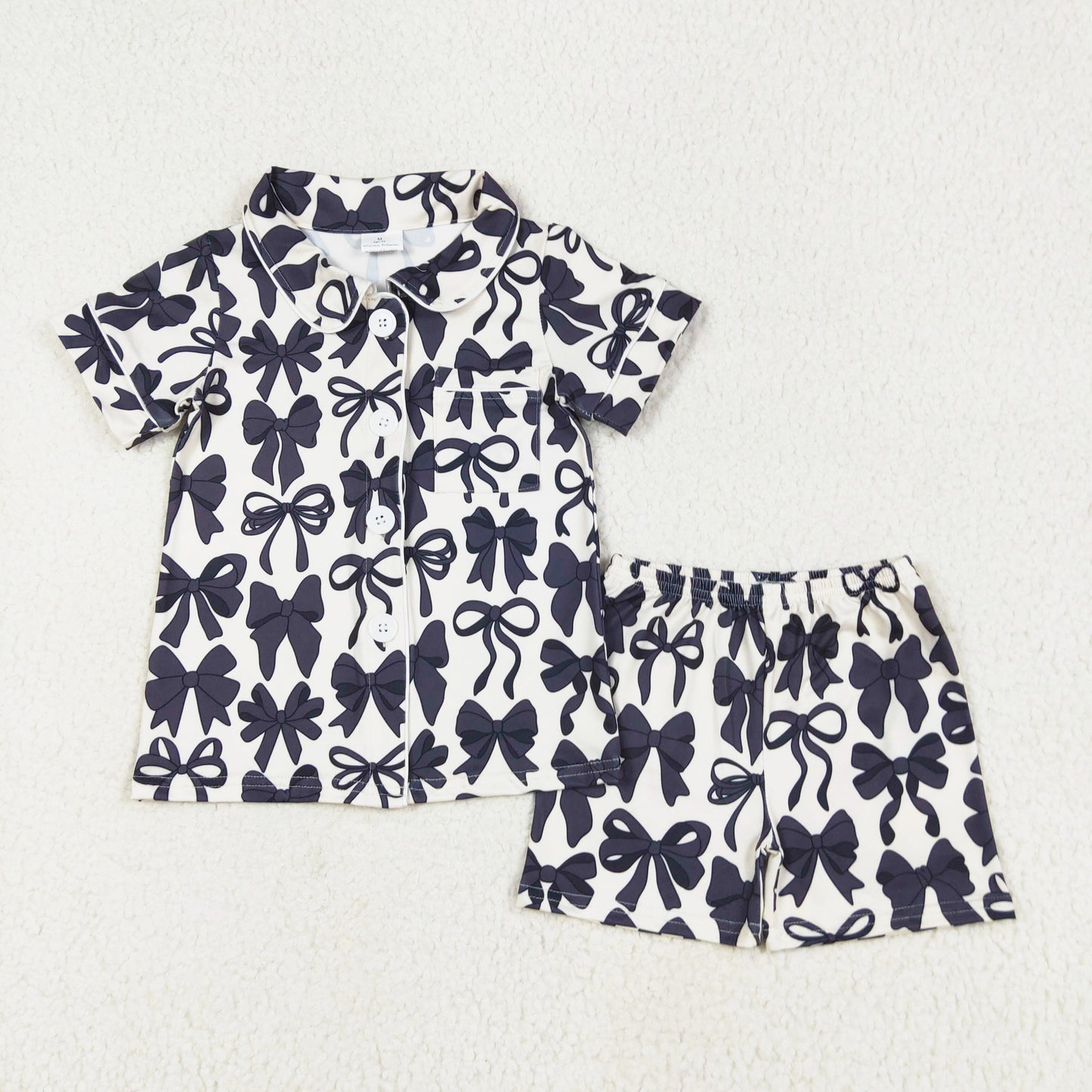 Black Bows Print Mom and Me Summer Buttons Pajamas
