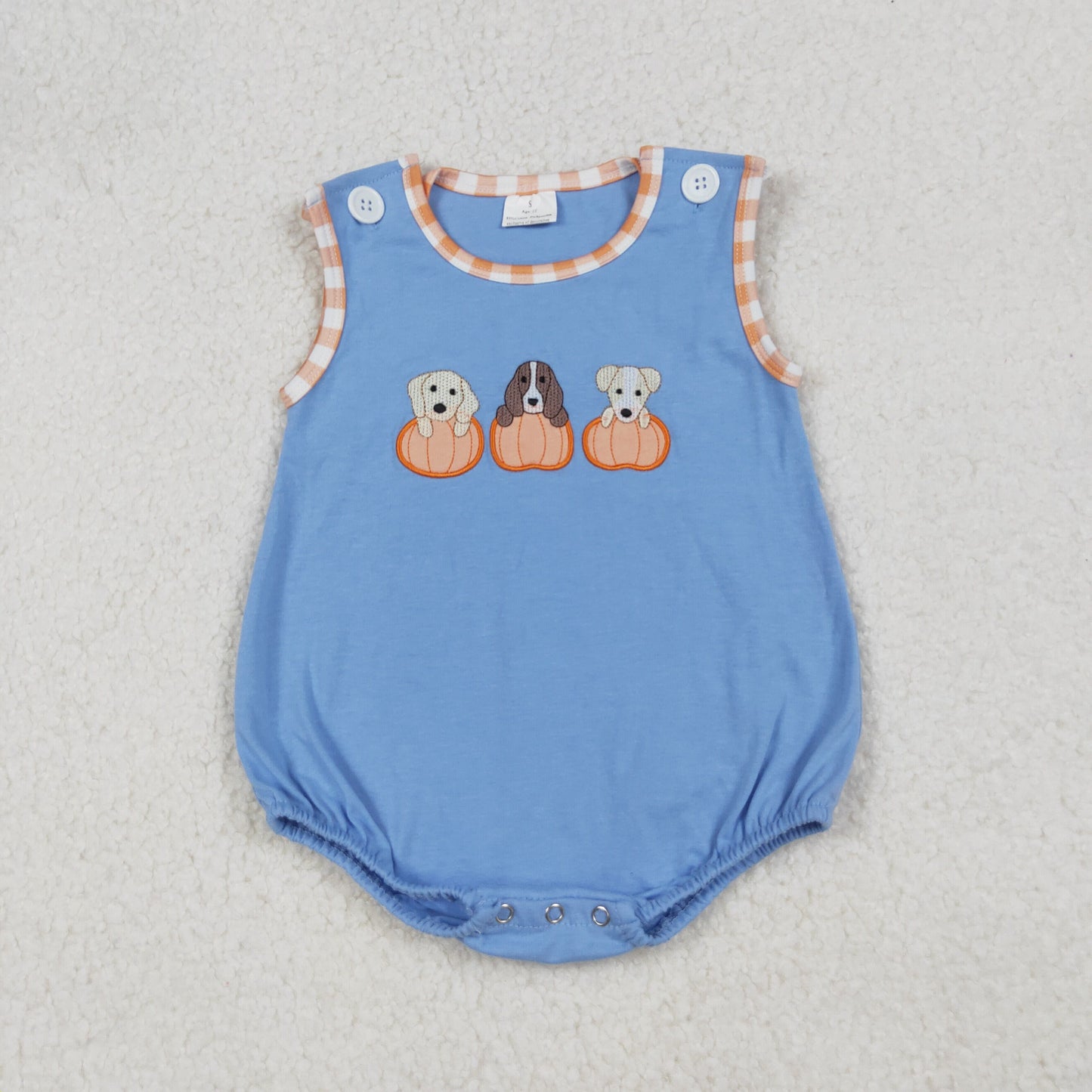 blue embroidery puppy fall pumpkin baby boy bubble