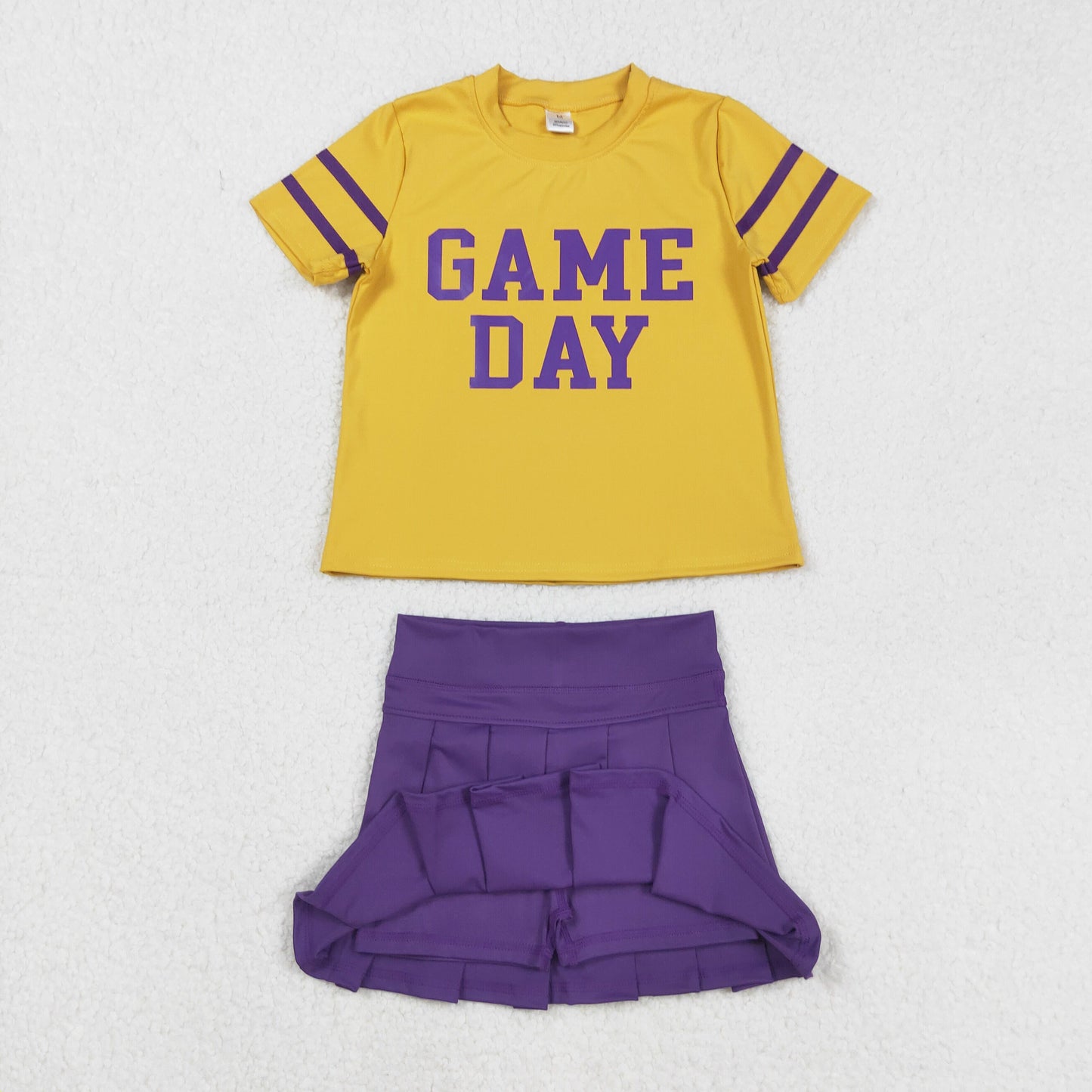 Gold Purple Digital Game Day Pleated Skirts Set