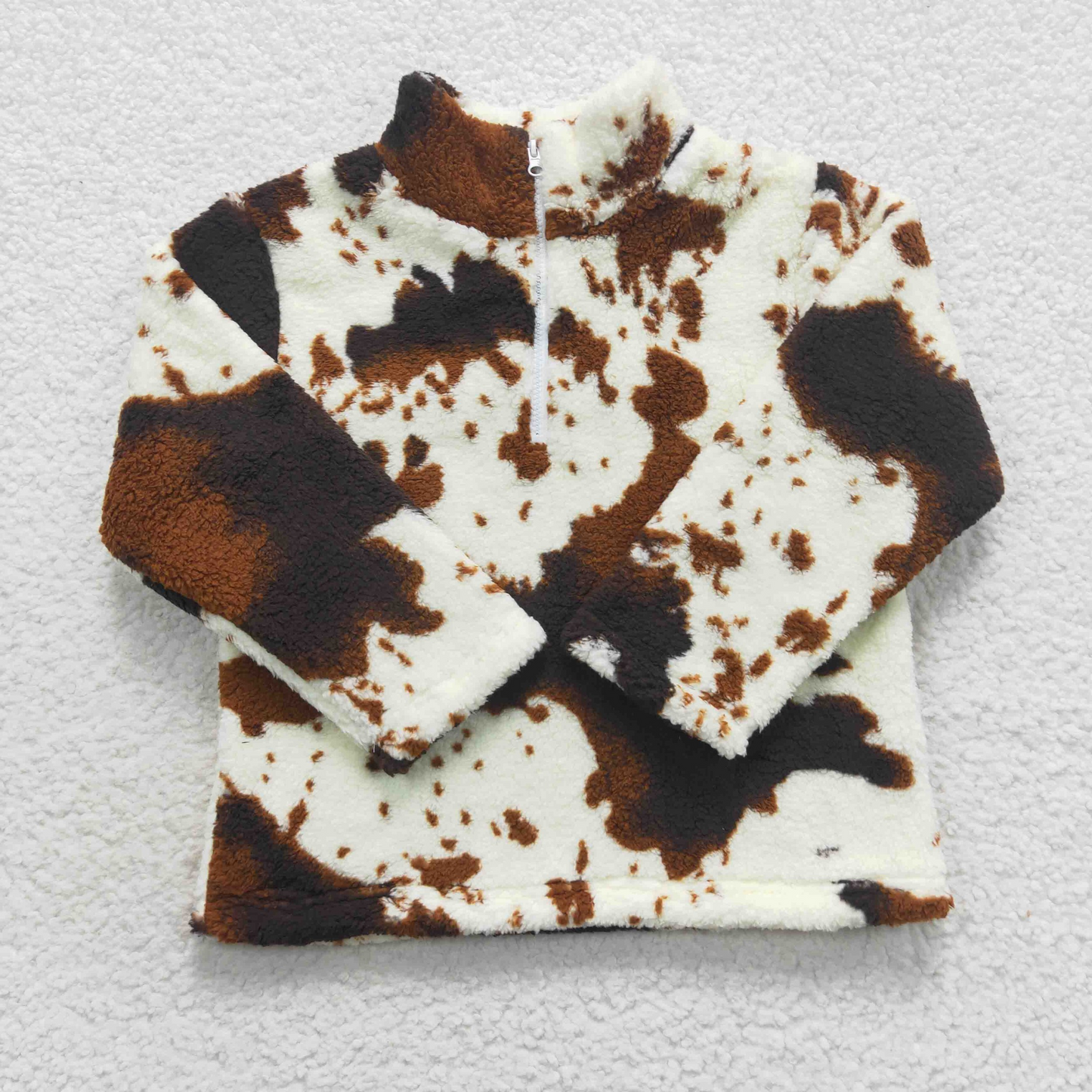 Winter Brown Cow Print Zipper Coat