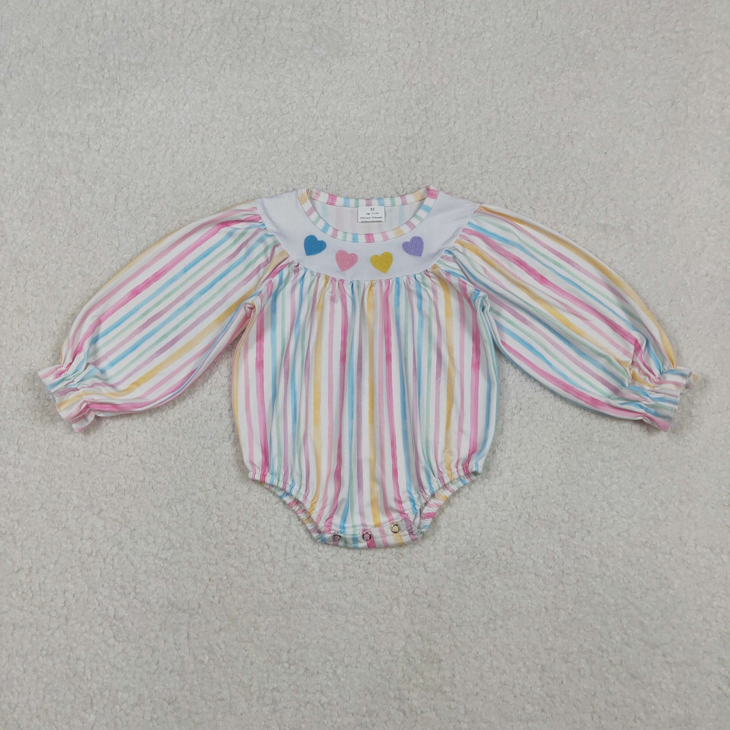 colorful stripes heart embroidered romper