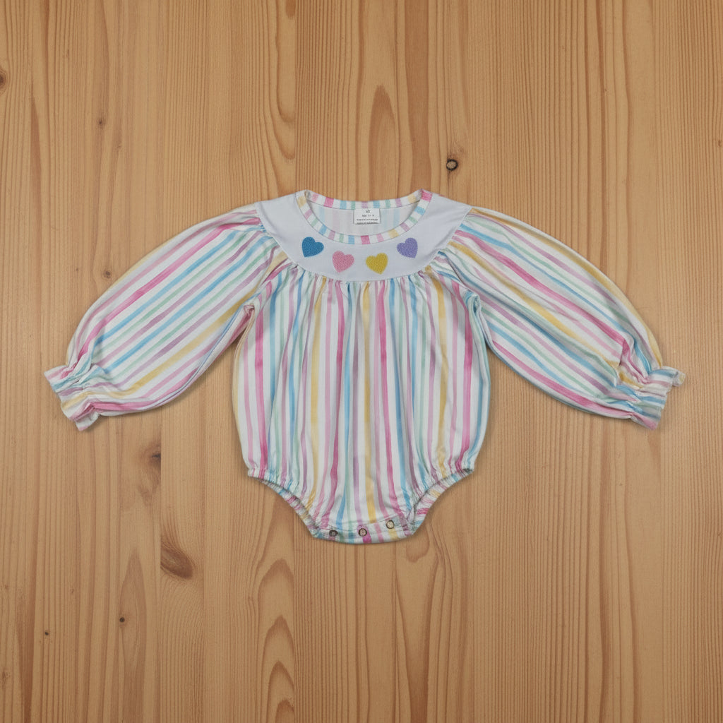 colorful stripes heart embroidered romper