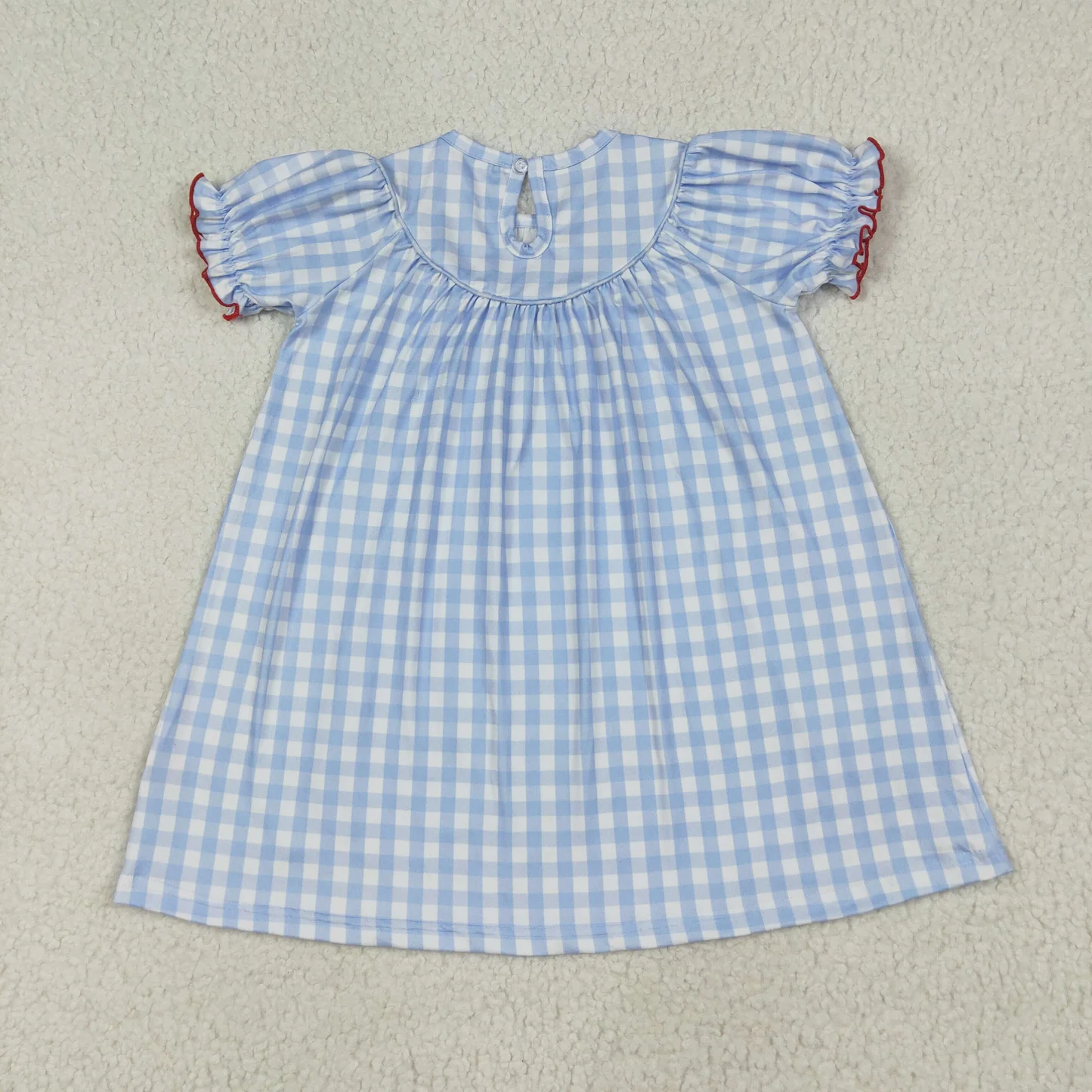 blue plaid farm animal smock dress