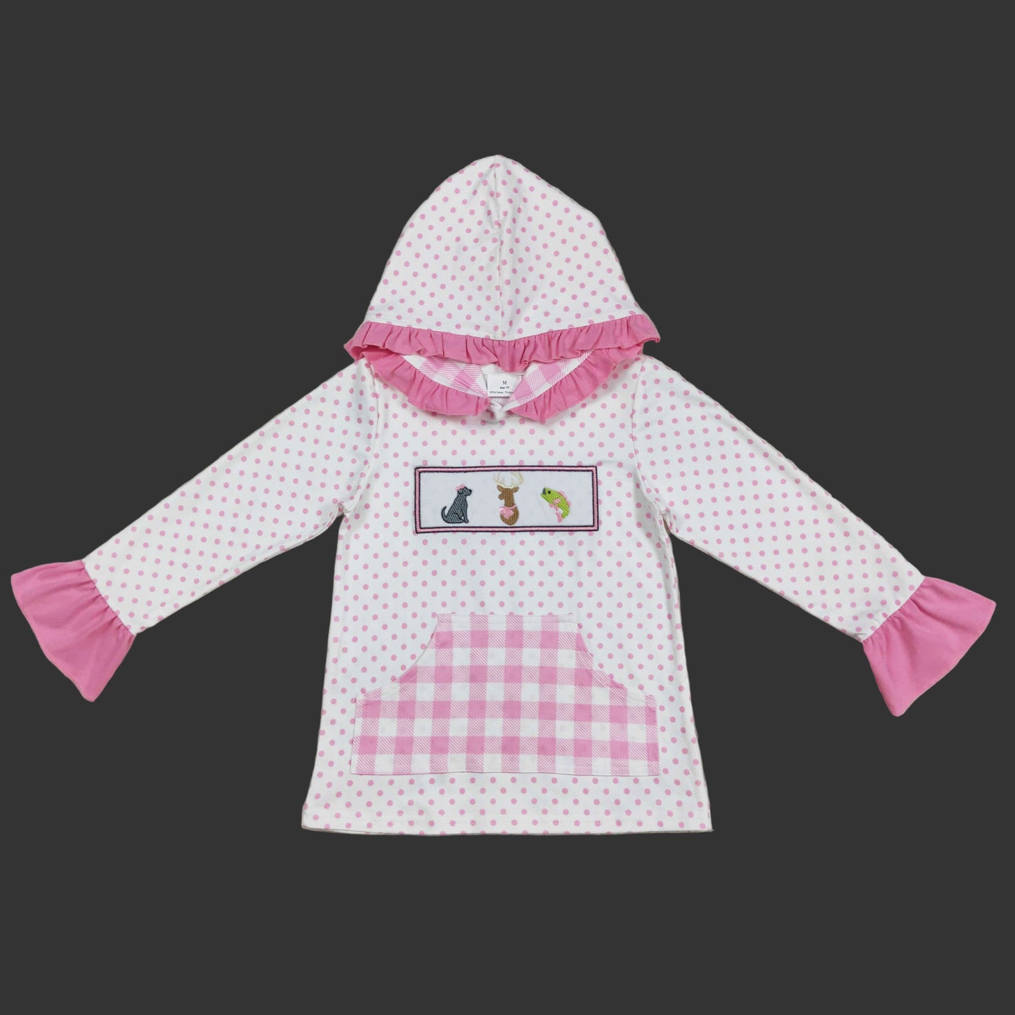 ruffle pink polk dots hunting embroidery girl hoodie