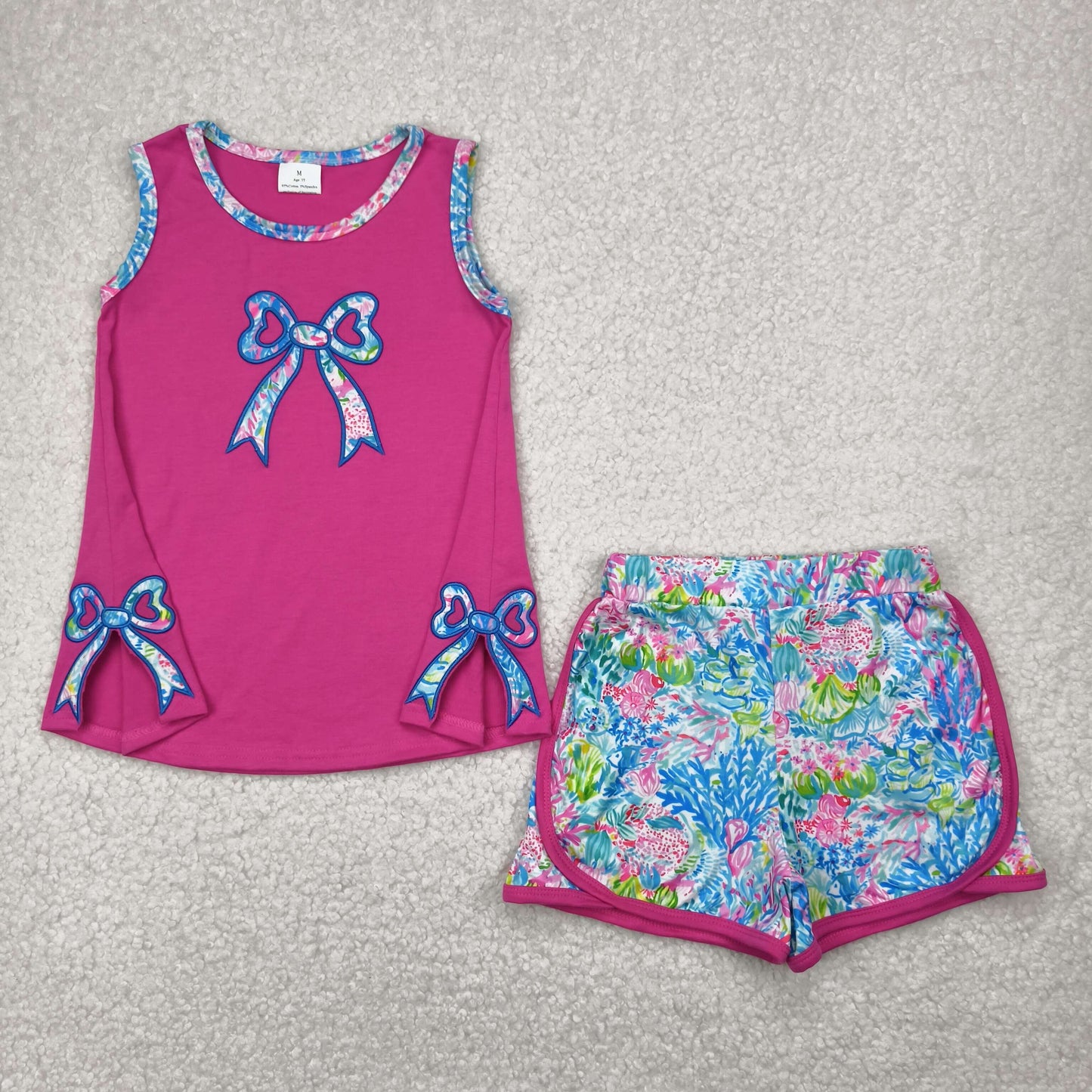 embroidery lilly bow shorts set