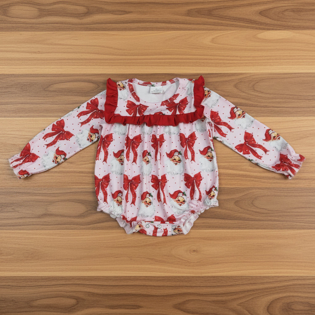 long sleeve red bow santa Christmas baby girl bubble