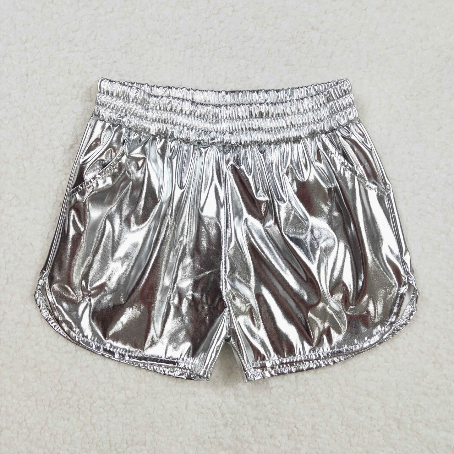 silver color metallic shiny sparkly shorts